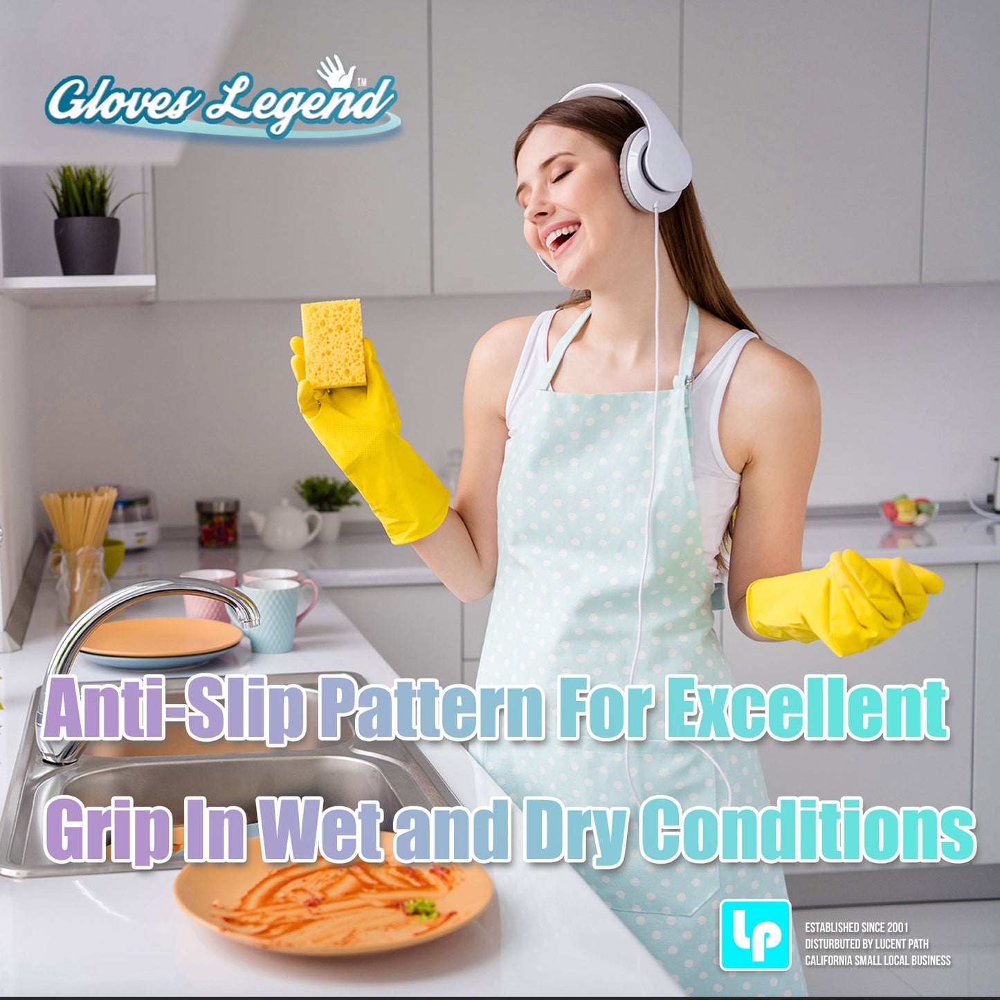 Kitchen Comfort Combo: 3 Pairs Gloves Legend Yellow Nitrile Kitchen Gloves + 1 Pair Gloves Legend White Cotton Gloves