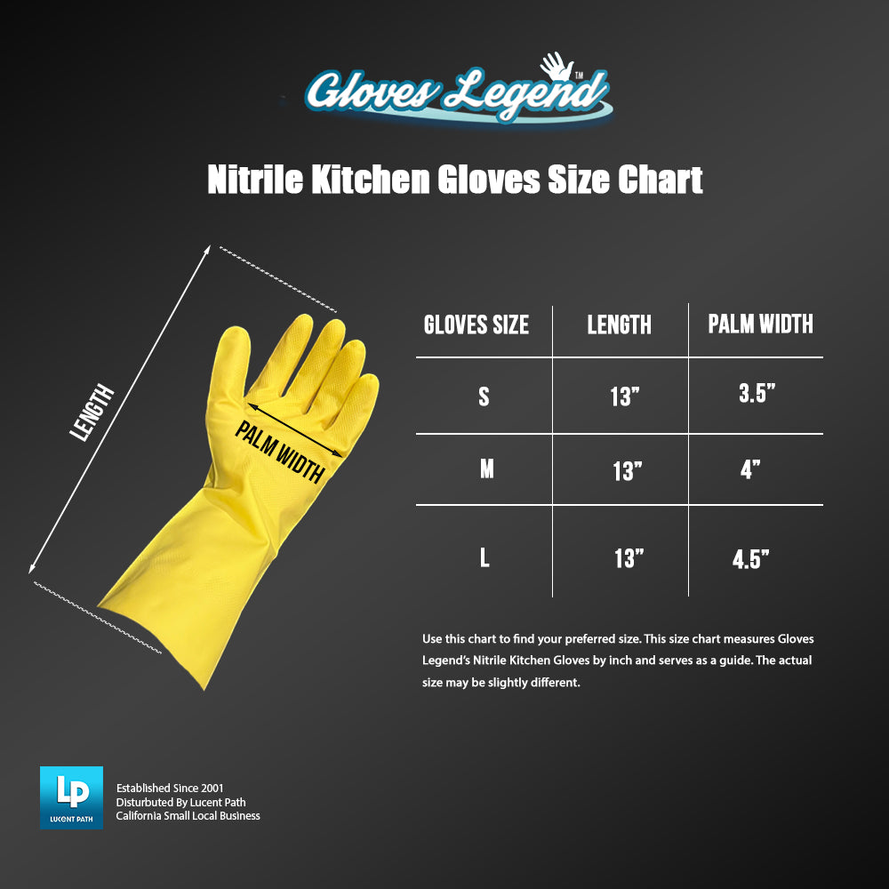 Gloves Legend Yellow Household Nitrile Kitchen Cleaning Dishwashing Reusable Gloves - Powder Free
