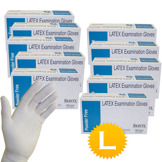 10 Boxes (1000 Gloves) - Size Large - Latex Medical Exam Powder Free Disposable Gloves