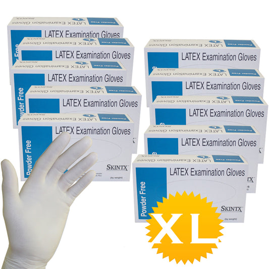 10 Boxes (900 Gloves) - Size Extra Large - Latex Medical Exam Powder Free Disposable Gloves