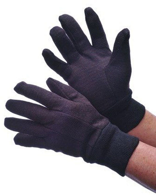 12 Pairs Cotton Brown Jersey Gloves – Men Size – 8 Oz