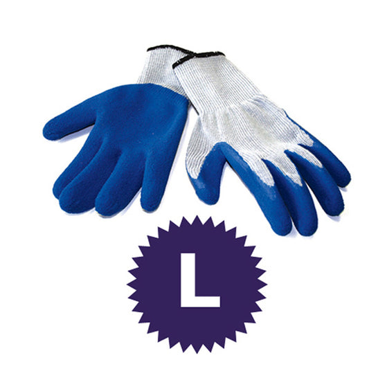 12 Pairs String Knit Blue Latex Coated Palm Gloves – Size Large