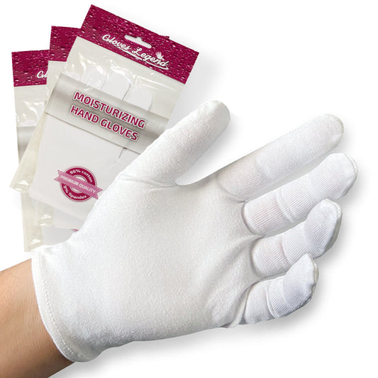 3 Pairs (6 Gloves) - Size Small - Gloves Legend White Cotton Overnight Moisturizing Spa Cosmetic Gloves for Eczema Sensitive Irritated Dry Hands