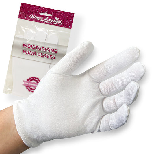1 Pairs (2 Gloves) - Size Small - Gloves Legend White Cotton Overnight Moisturizing Spa Cosmetic Gloves for Eczema Sensitive Irritated Dry Hands