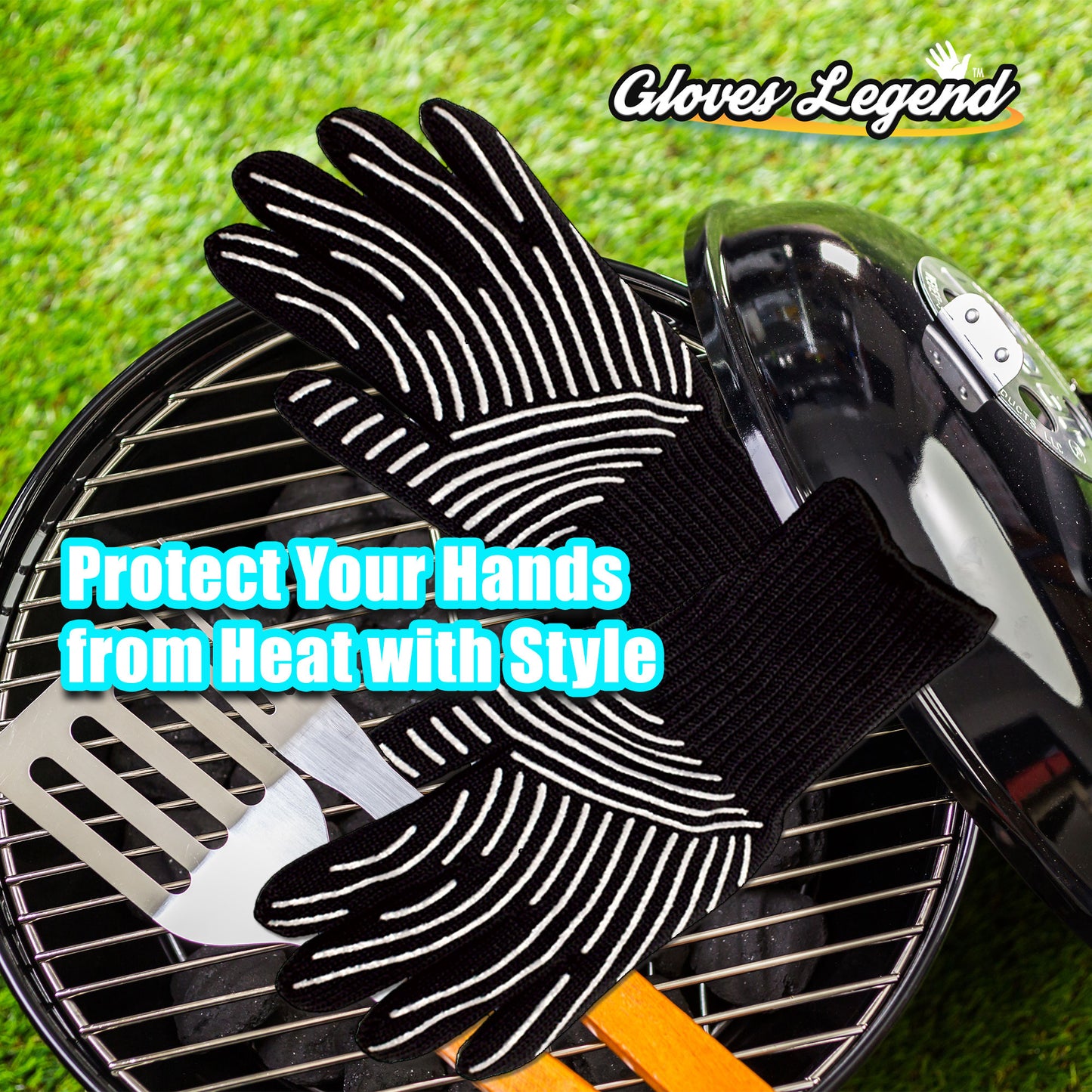 1 Pair (2 Gloves) Gloves Legend Extra Long Cuff Oven Mitts Heat Resistant Grill BBQ Barbecue Cooking Gloves