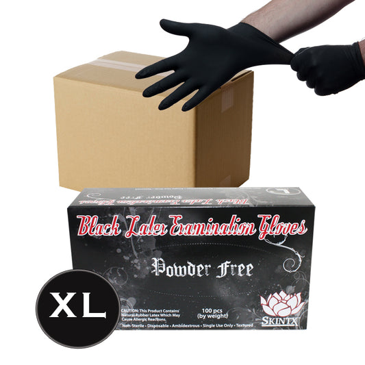 10 Boxes (900 Gloves) - Size Extra Large - Black Latex Powder Free Medical Exam Tattoo Piercing Gloves