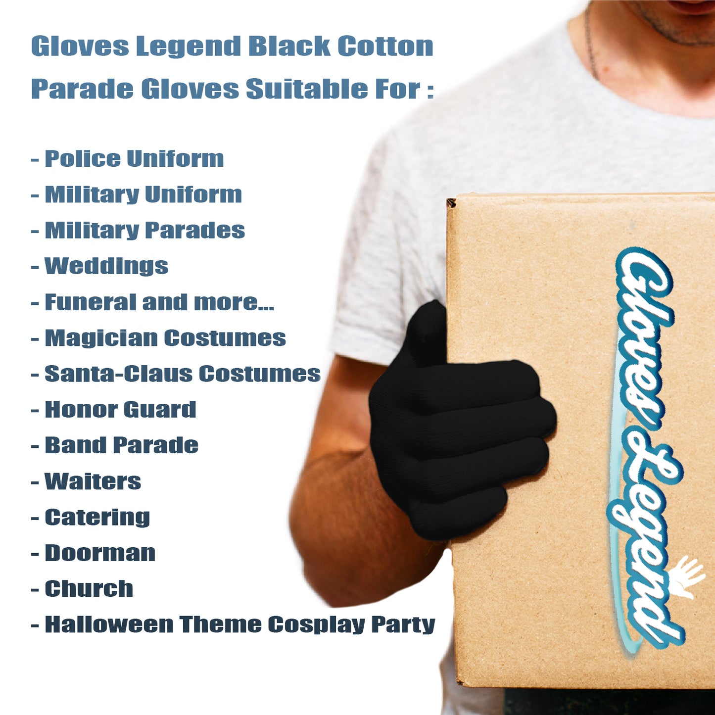 Size Large - 12 Pairs Black 100% Cotton Parade Fashion Inspection Lisle Gloves