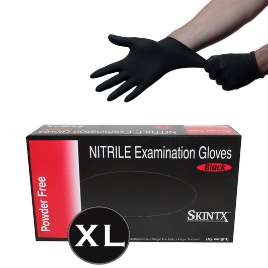 One Box (90 Gloves) - Size Extra Large - Black Nitrile Powder Free Medical Exam Tattoos Piercing Gloves
