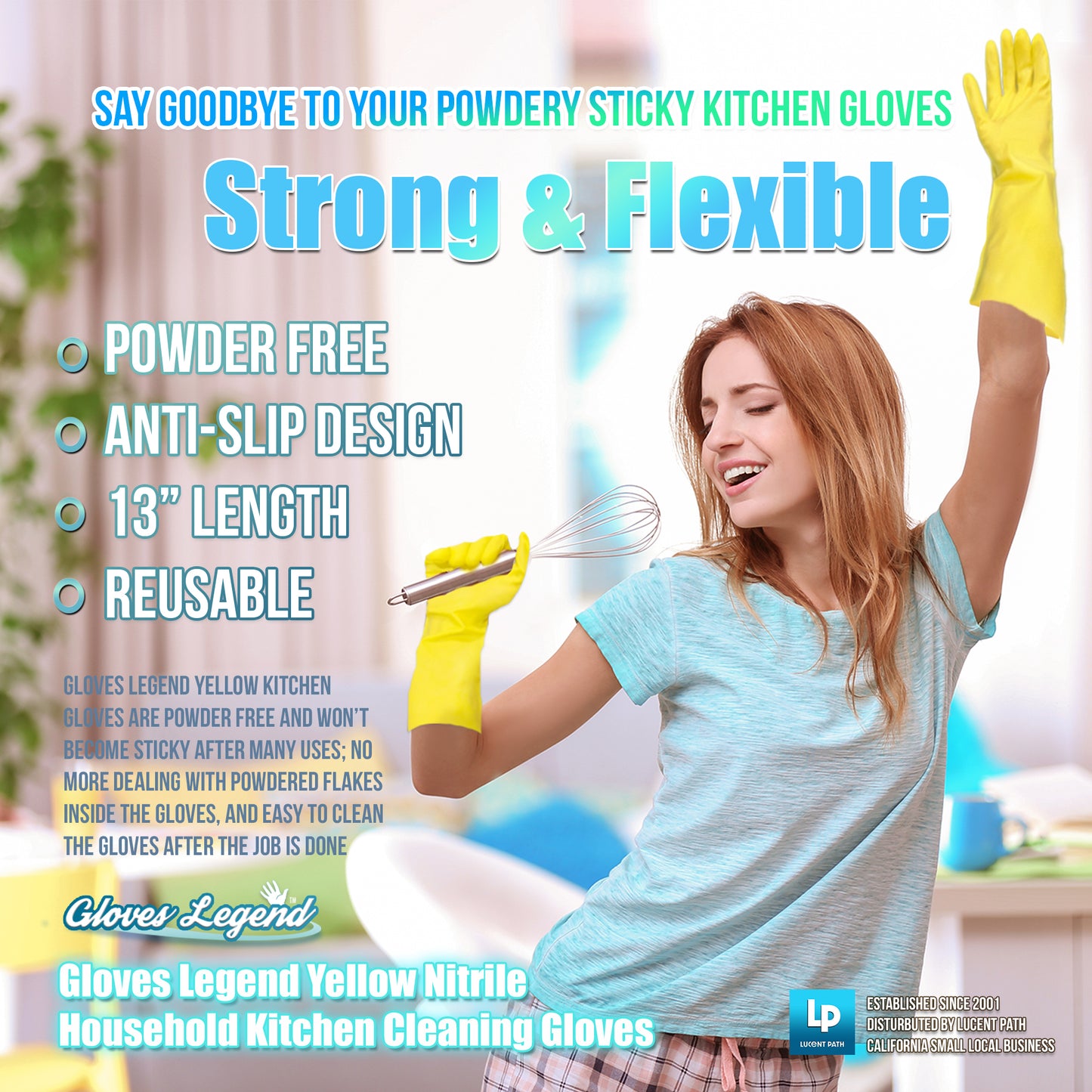 Gloves Legend Yellow Household Nitrile Kitchen Cleaning Dishwashing Reusable Gloves