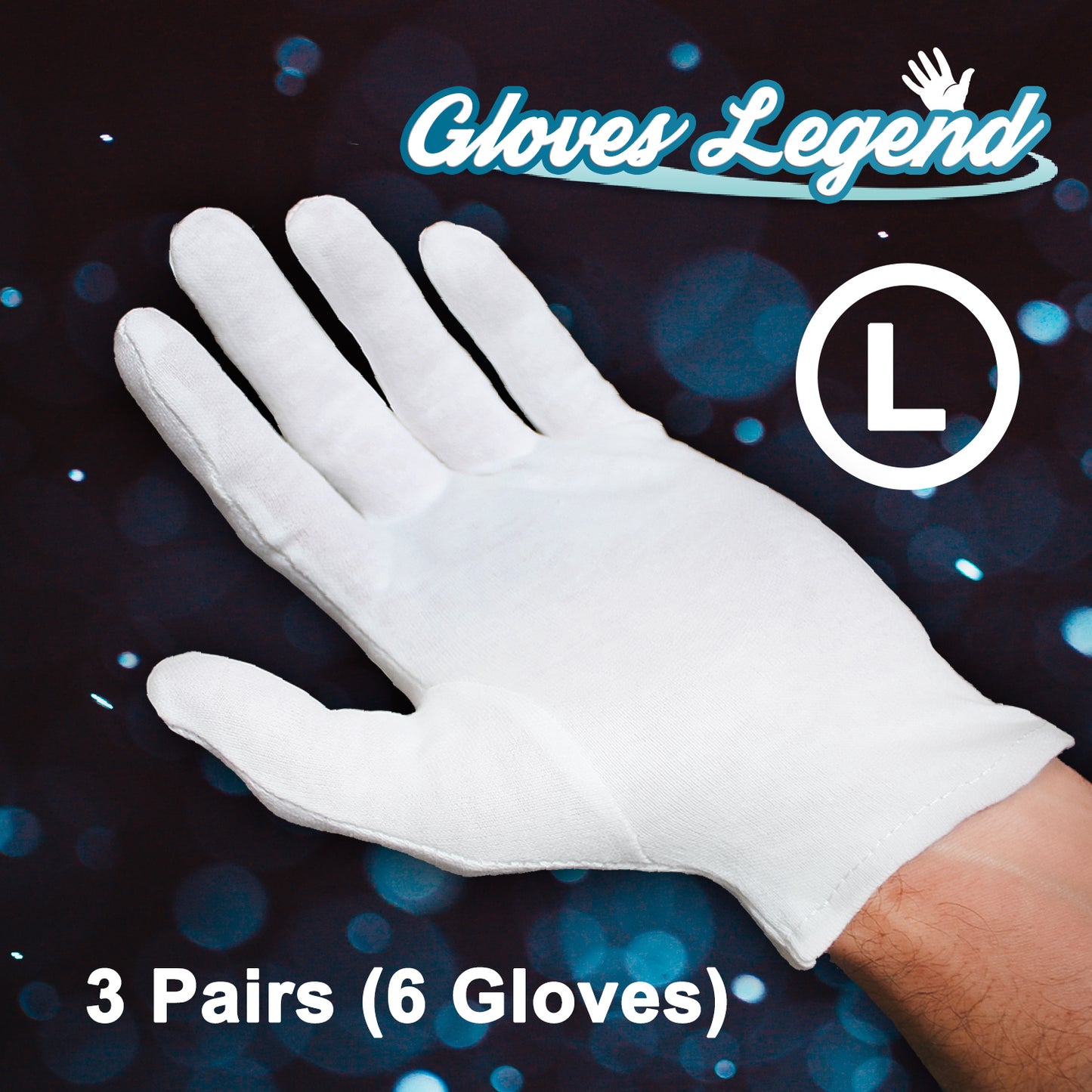 3 Pairs (6 Gloves) - Gloves Legend White Cotton Moisturizing Parade Jewelry Silver Costumes Inspection Gloves - Large