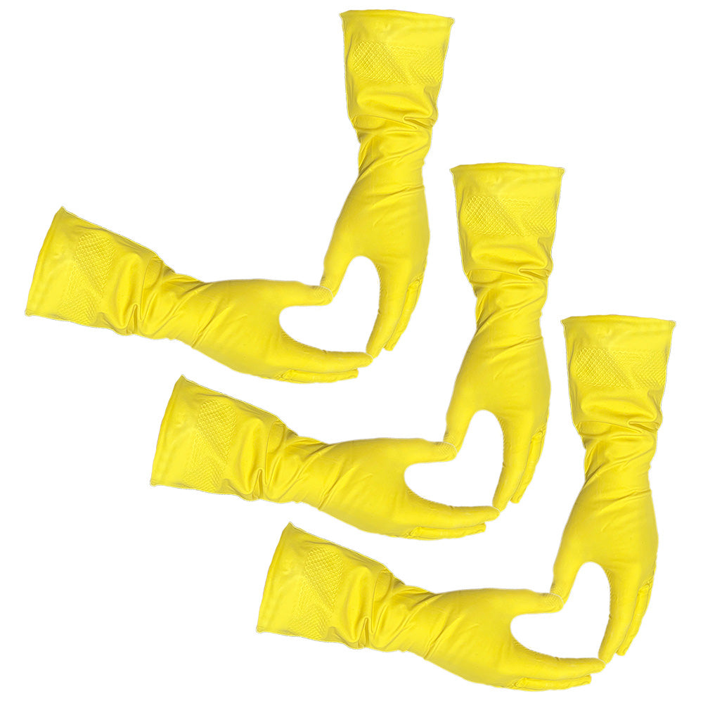 Medium - 3 Pairs (6 Gloves) Gloves Legend 12" Yellow Latex Household Kitchen Cleaning Dishwashing Gloves - 18 mil