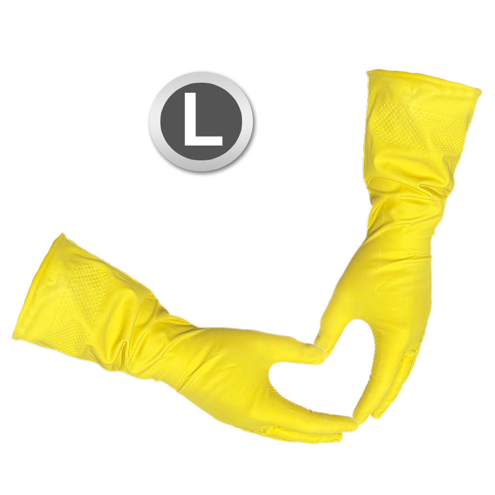 Large - 12 Pairs (24 Gloves) 12" Gloves Legend Yellow Latex Household Kitchen Cleaning Dishwashing Gloves - 18 mil