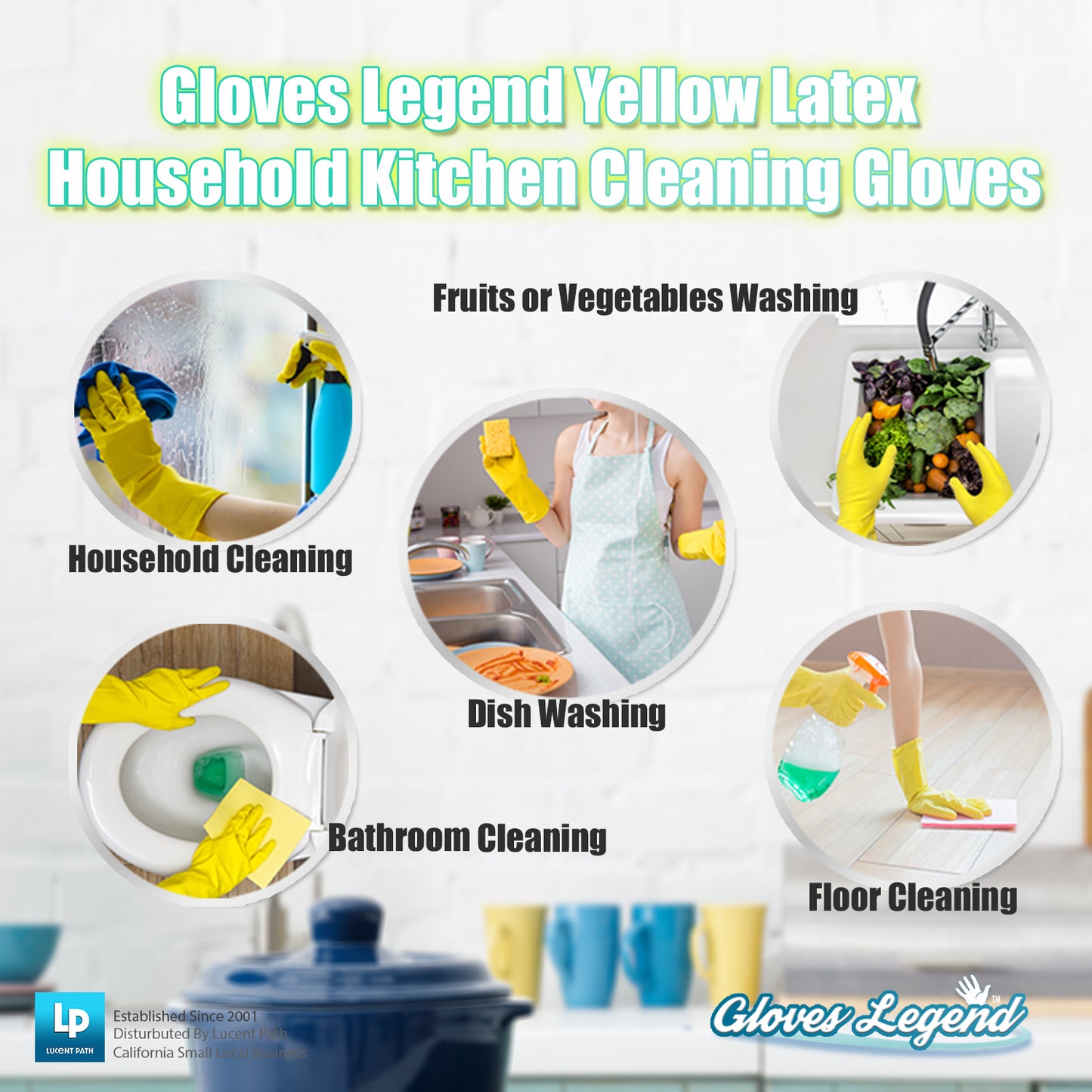 Large - 12 Pairs (24 Gloves) 12" Gloves Legend Yellow Latex Household Kitchen Cleaning Dishwashing Gloves - 18 mil