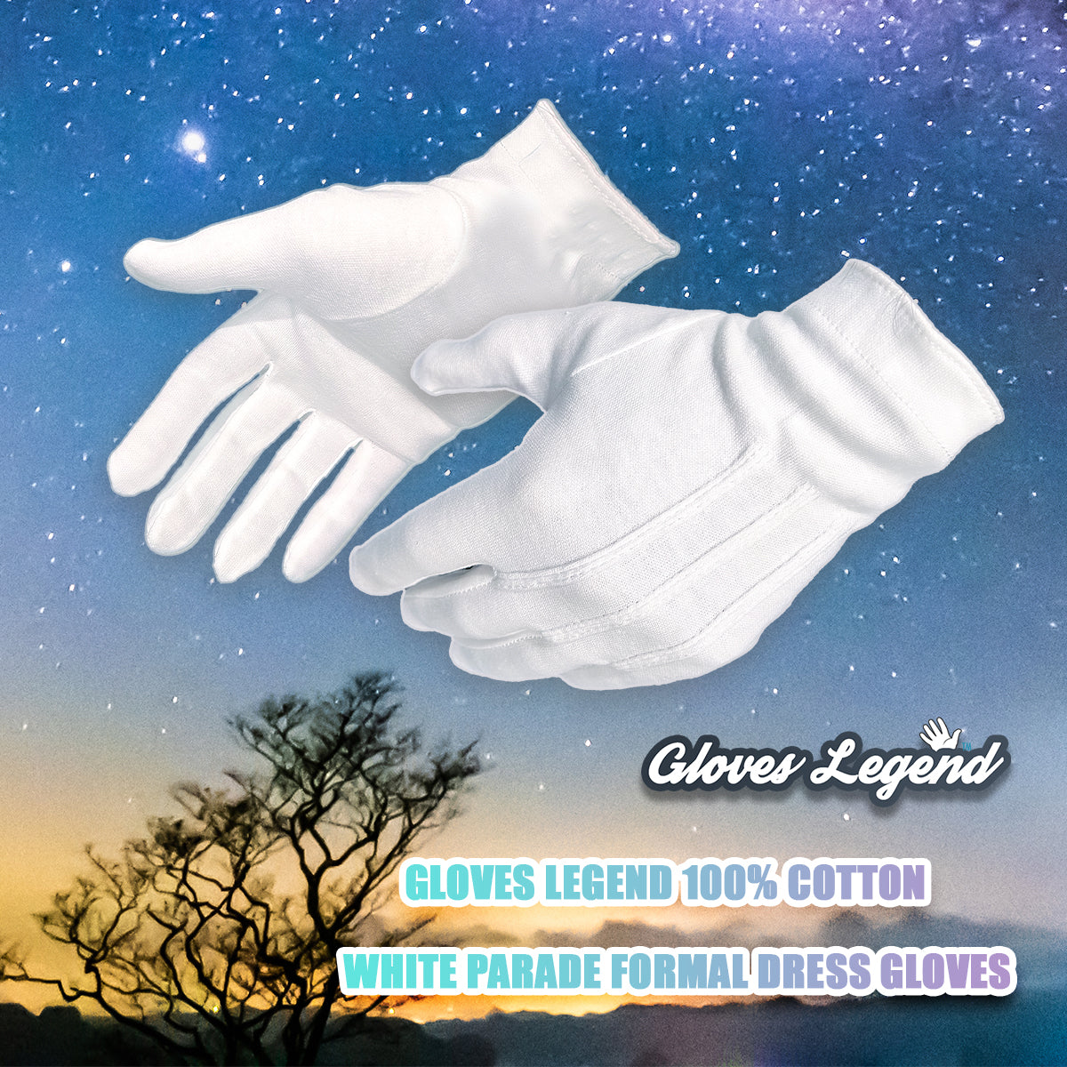 Extra-Large - 6 Pairs (12 Gloves) Gloves Legend 100% White Cotton Marching Parade Formal Dress Gloves
