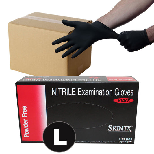 10 Boxes (1000 Gloves) Black Nitrile Powder Free Medical Exam Tattoos Piercing Gloves - Size Large