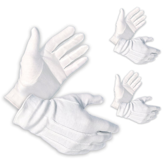 3 Pairs (6 Gloves) Size Medium - Gloves Legend 100% White Cotton Marching Parade Formal Dress Gloves