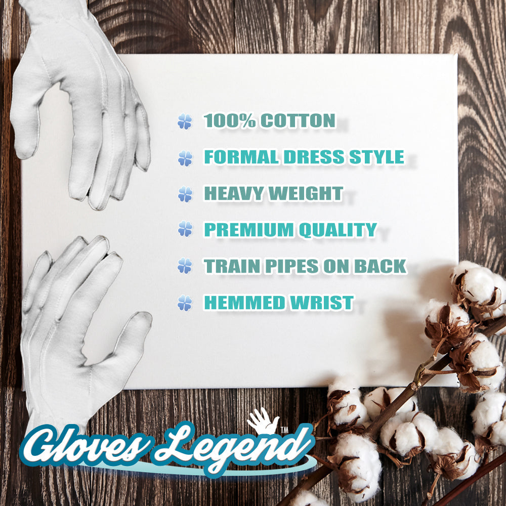 10 Pairs (20 Gloves) Size Extra Large - Gloves Legend 100% White Cotton Marching Parade Formal Dress Gloves - Buy With Prime