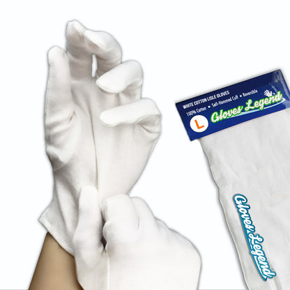 Large - 12 Pairs (24 Gloves) - Gloves Legend White Cotton Jewelry Silver Costumes Inspection Gloves
