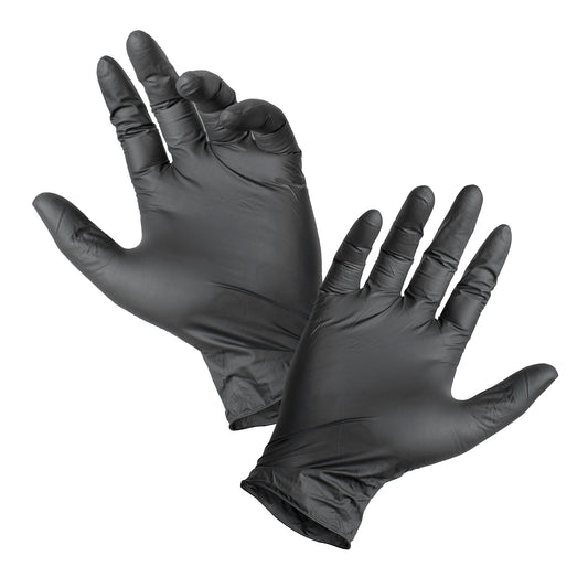 One Box (100 Gloves) Size Medium - Black Latex Powder Free Medical Exam Tattoos Piercing Gloves