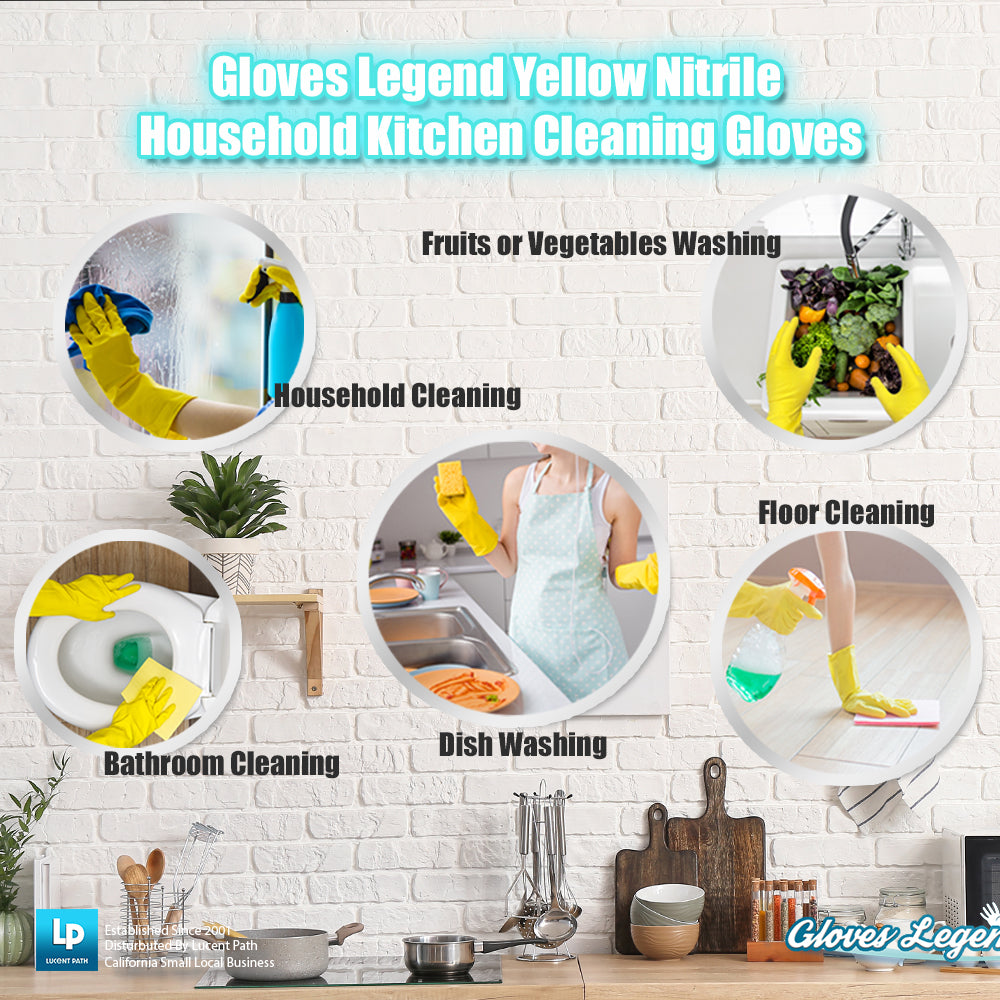 Gloves Legend Yellow Household Nitrile Kitchen Cleaning Dishwashing Reusable Gloves - Powder Free