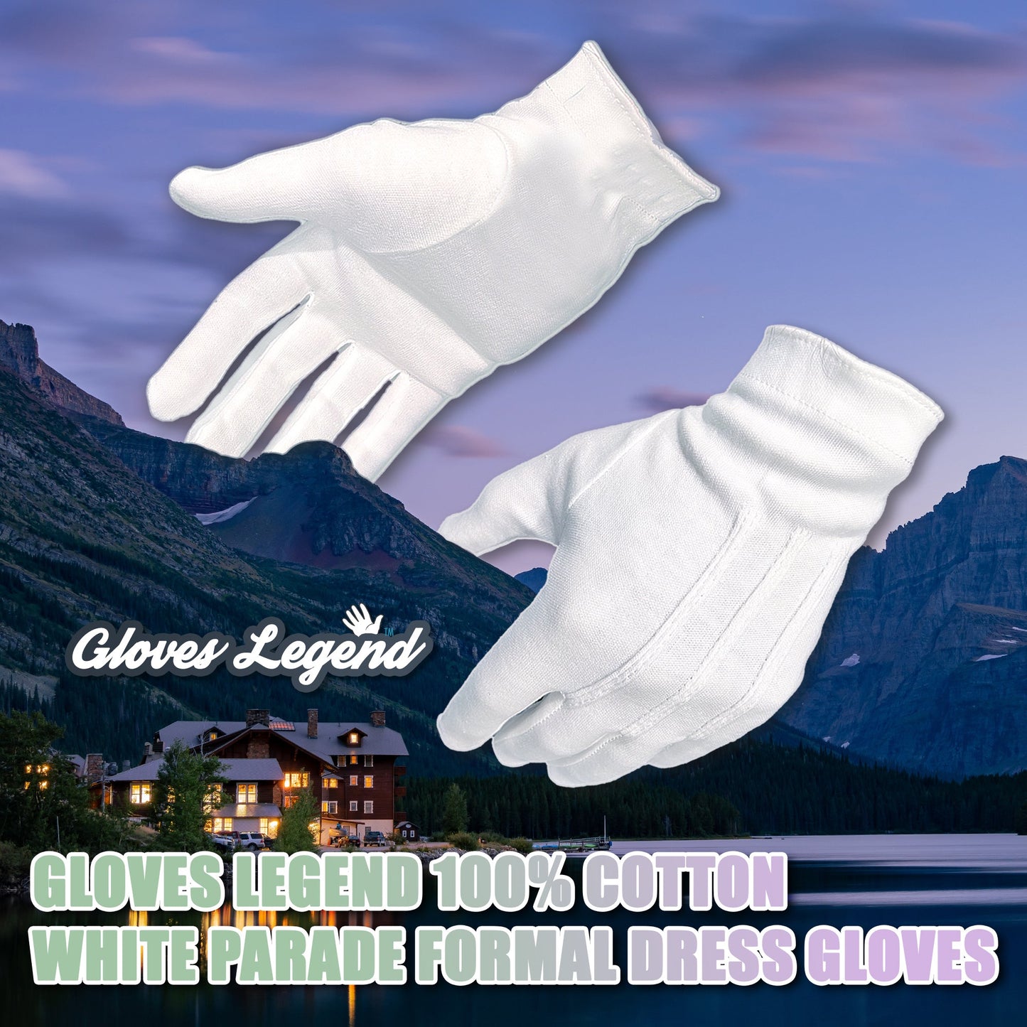 10 Pairs (20 Gloves) Size Large - Gloves Legend 100% White Cotton Marching Parade Formal Dress Gloves