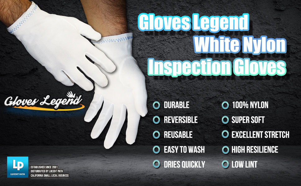 Gloves Legend Nylon White Inspection Coin Jewelry Silver Fashion Gloves