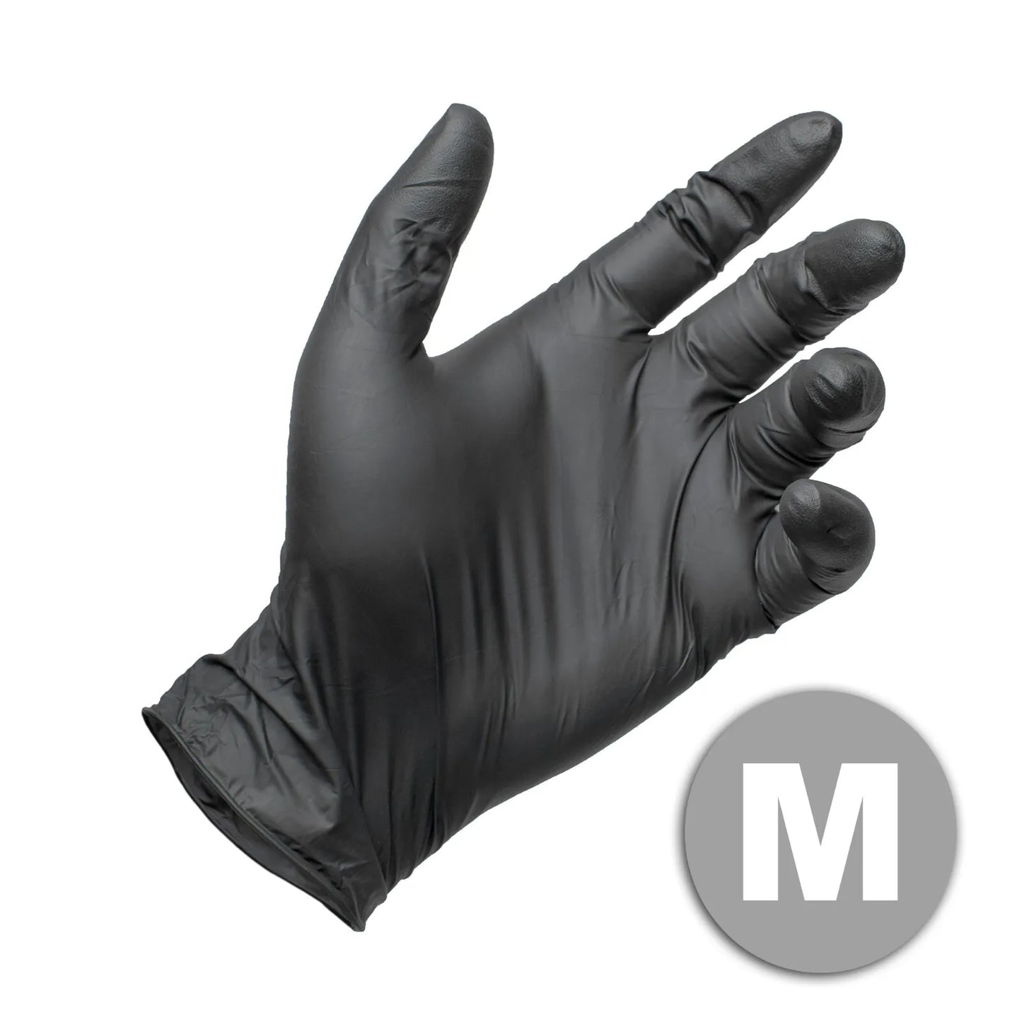 One Box (100 Gloves) - Size Medium - Black Nitrile Powder Free Medical Exam Tattoos Piercing Gloves