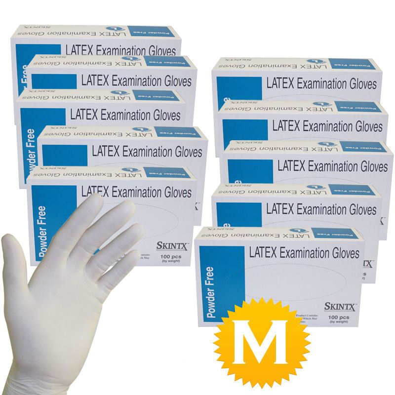 10 Boxes (1000 Gloves) - Size Medium - Latex Medical Exam Powder Free Disposable Gloves