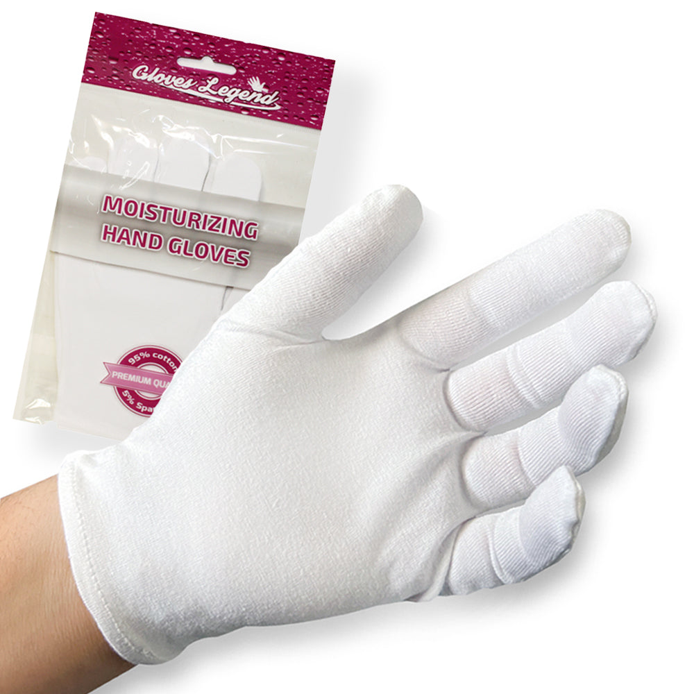 Gloves Legend White Cotton Overnight Moisturizing Spa Cosmetic Gloves for Eczema Sensitive Irritated Dry Hands - 1 Pairs (2 Gloves)