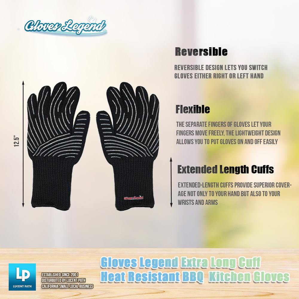 1 Pair (2 Gloves) Gloves Legend Extra Long Cuff Oven Mitts Heat Resistant Grill BBQ Barbecue Cooking Gloves