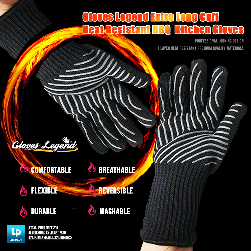 1 Pair (2 Gloves) Gloves Legend Extra Long Cuff Oven Mitts Heat Resistant Grill BBQ Barbecue Cooking Gloves