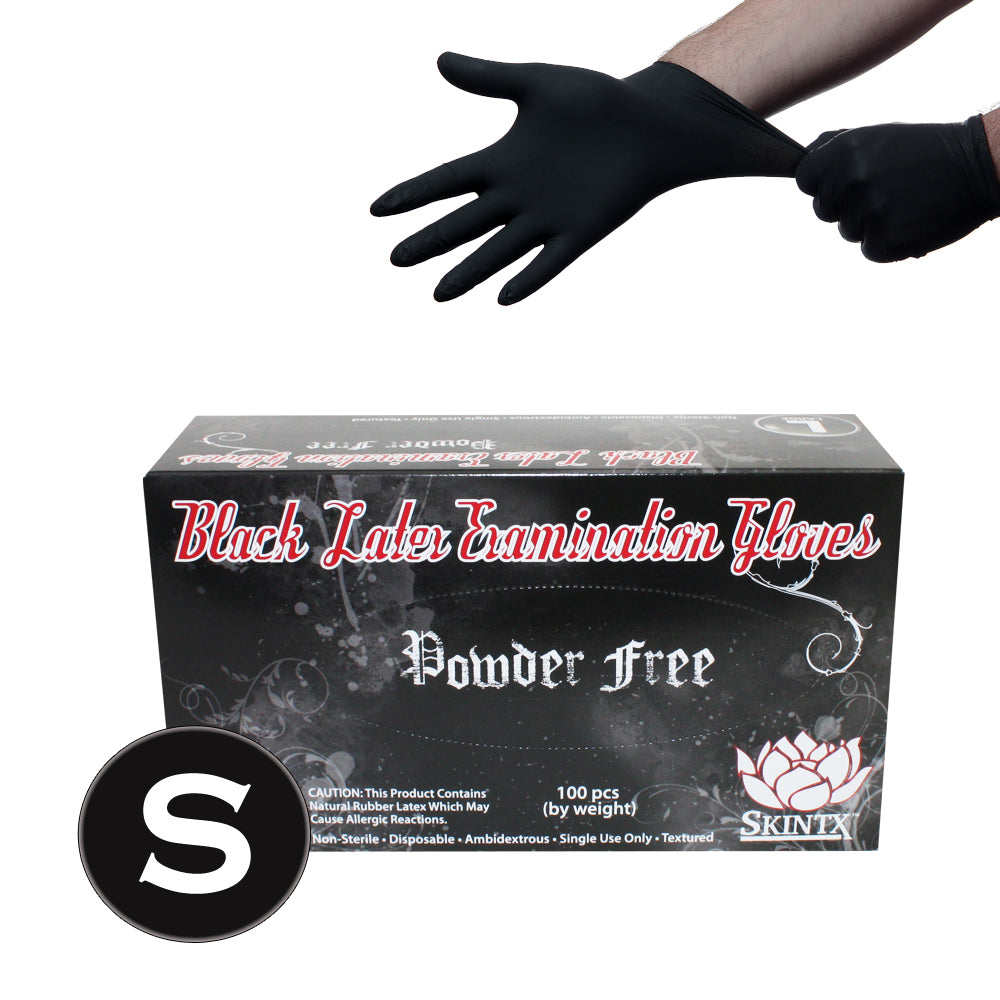 One Box (100 Gloves) Size Small - Black Latex Powder Free Medical Exam Tattoos Piercing Gloves