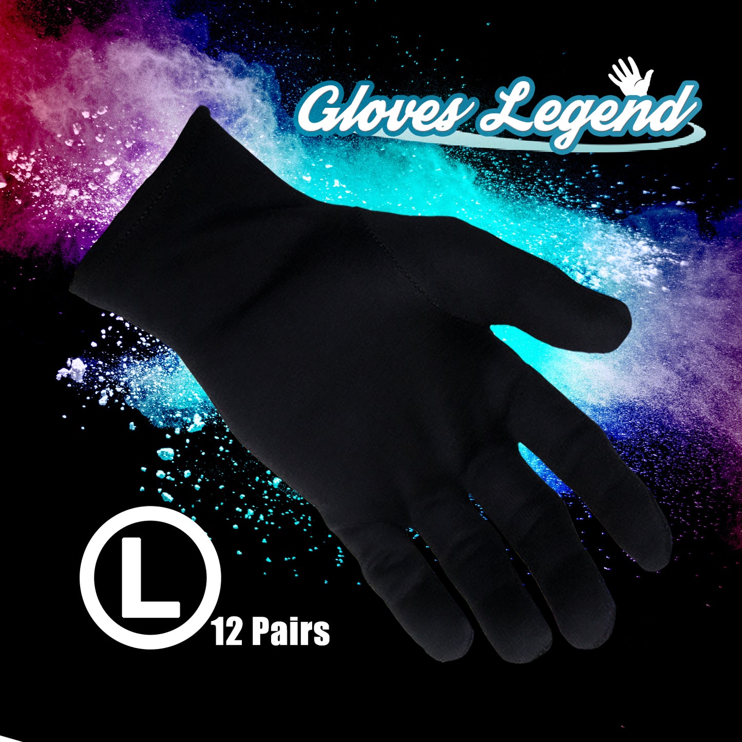12 Pairs (24 Gloves ) Size Large -  Gloves Legend Black 100% Cotton Jewelry Coin Parade Fashion Inspection Work Gloves