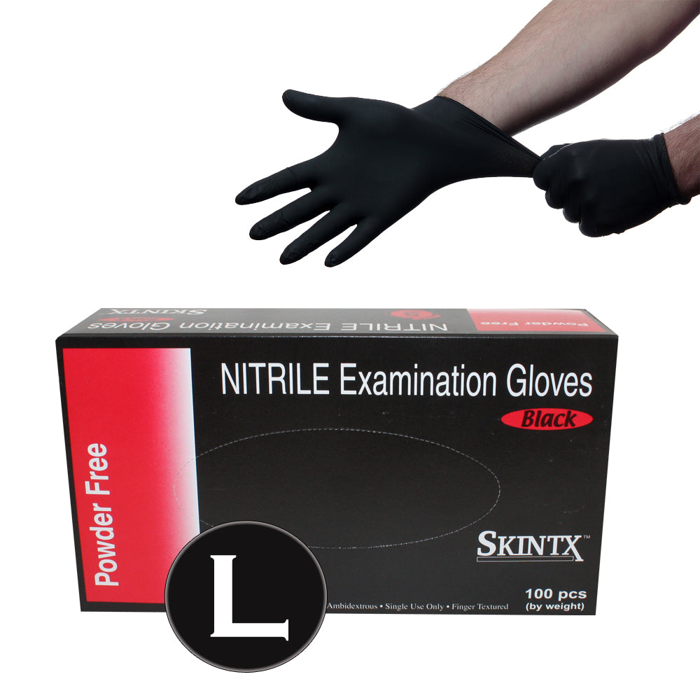 Black Nitrile Powder Free Medical Exam Tattoos Piercing Gloves - Size Large - 100 Gloves