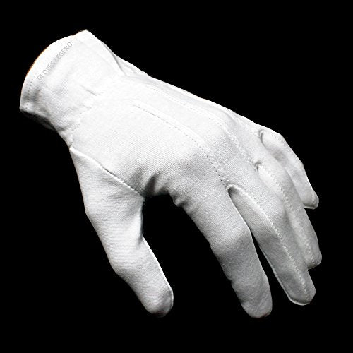 3 Pairs (6 Gloves) Size Large - Gloves Legend 100% White Cotton Marching Parade Formal Dress Gloves