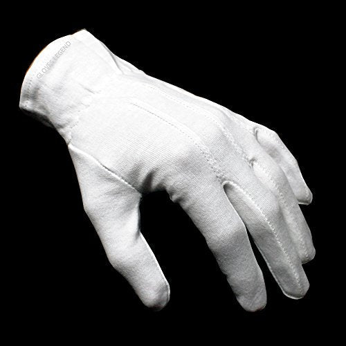 Size Extra Large - 3 Pairs (6 Gloves) Gloves Legend 100% White Cotton Marching Parade Formal Dress Gloves