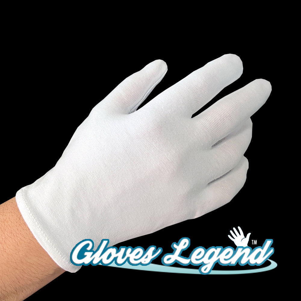Gloves Legend White Cotton Overnight Moisturizing Spa Cosmetic Gloves for Eczema Sensitive Irritated Dry Hands - 3 Pairs (6 Gloves)