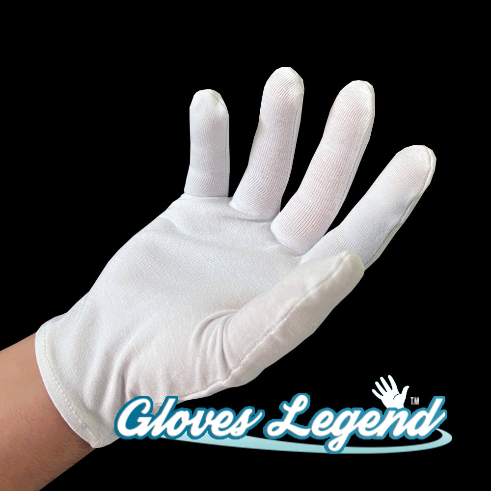 Gloves Legend White Cotton Overnight Moisturizing Spa Cosmetic Gloves for Eczema Sensitive Irritated Dry Hands - 1 Pairs (2 Gloves)