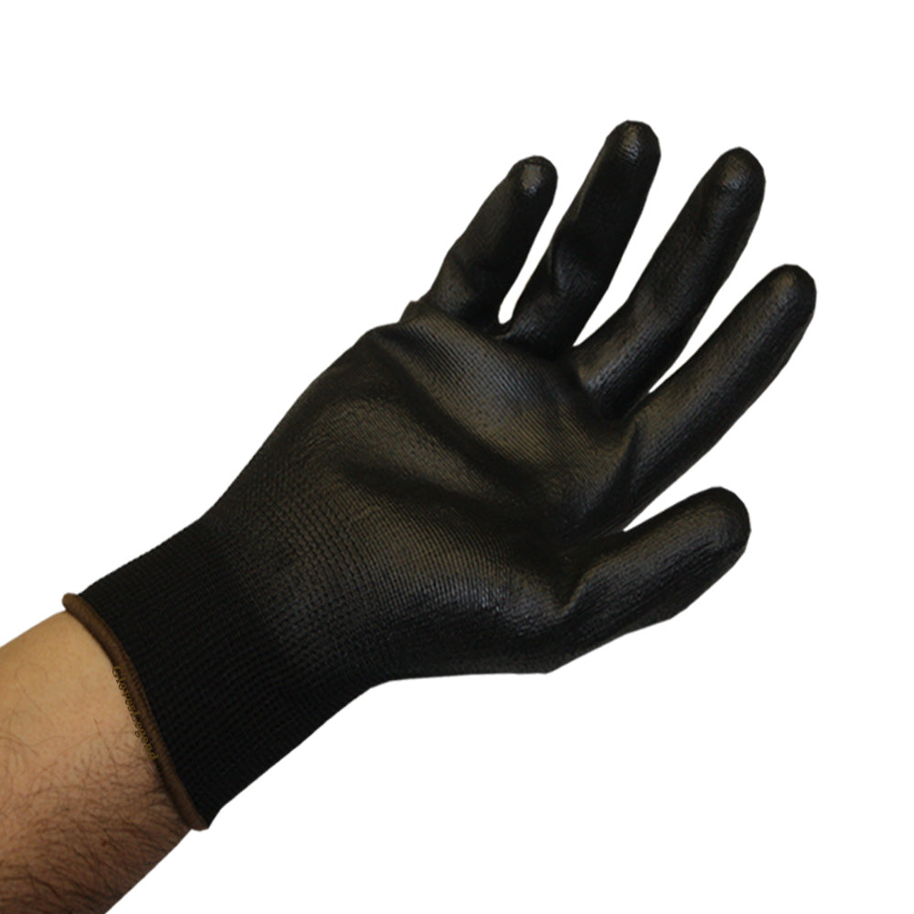 12 Pairs (24 gloves) Black Polyurethane Nylon PU Palm Coated Gloves - Size Large