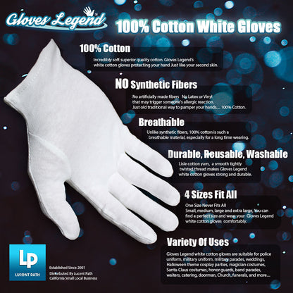  Gloves Legend White Cotton Moisturizing Parade Jewelry Silver Costumes Inspection Gloves
