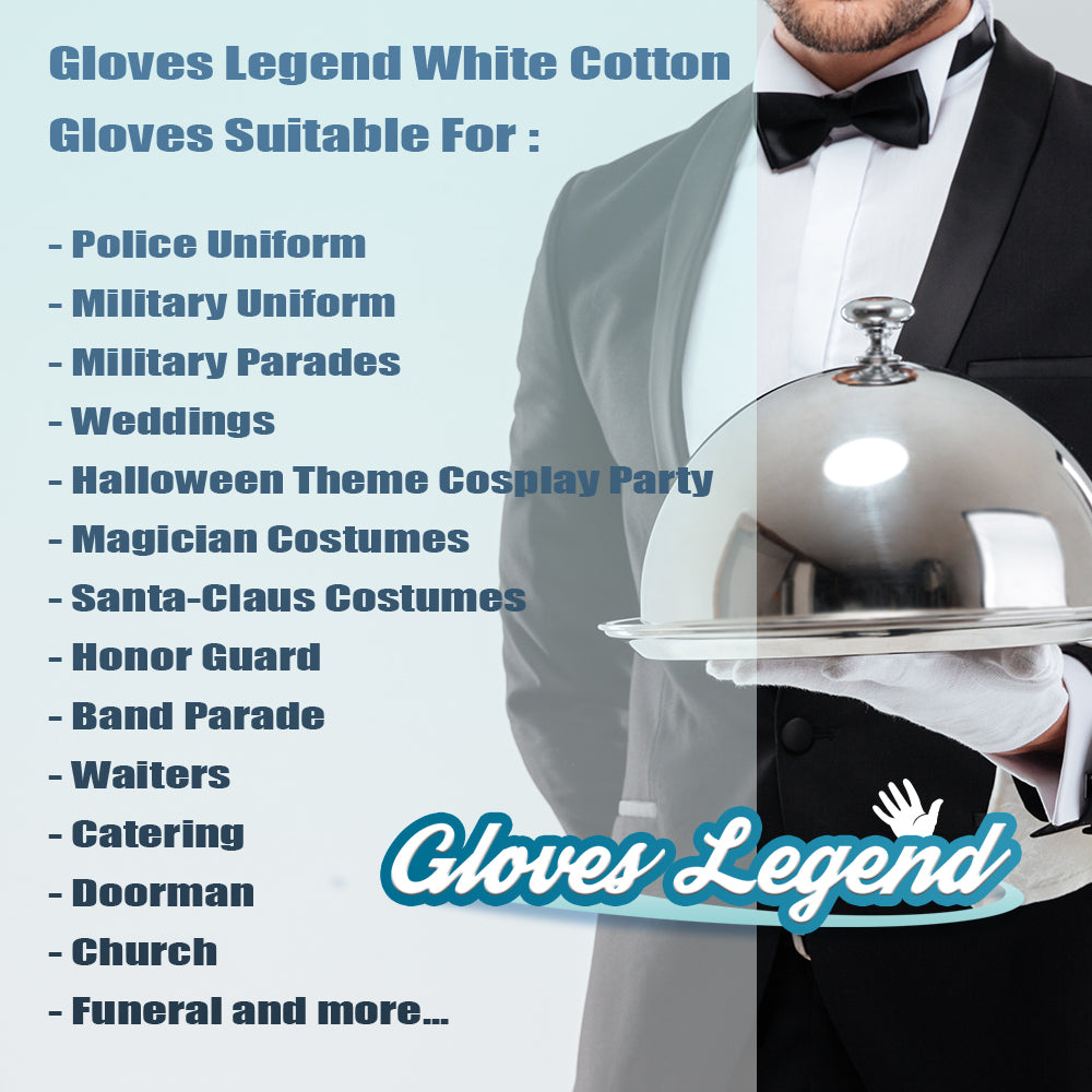3 Pairs (6 Gloves) - Gloves Legend White Cotton Moisturizing Parade Jewelry Silver Costumes Inspection Gloves - Large