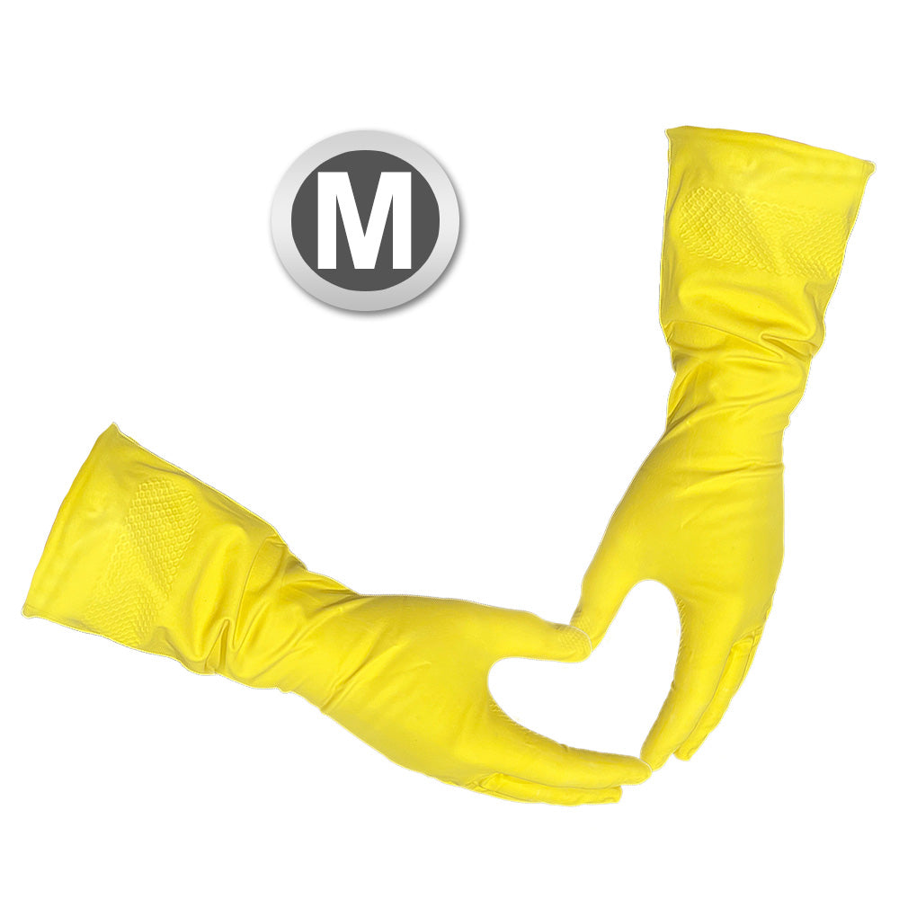 Medium - 12 Pairs (24 Gloves) Gloves Legend 12" Yellow Latex Household Kitchen Cleaning Dishwashing Gloves - 18 mil