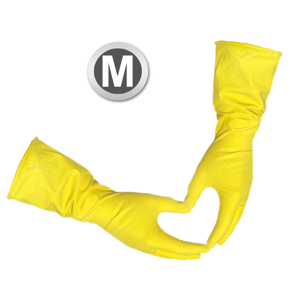 Medium - 3 Pairs (6 Gloves) Gloves Legend 12" Yellow Latex Household Kitchen Cleaning Dishwashing Gloves - 18 mil