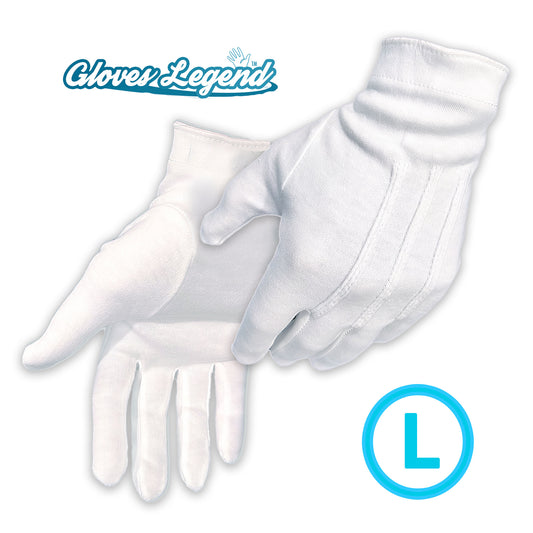 Size Large - 1 Pairs (2 Gloves) Gloves Legend 100% White Cotton Marching Parade Formal Dress Gloves