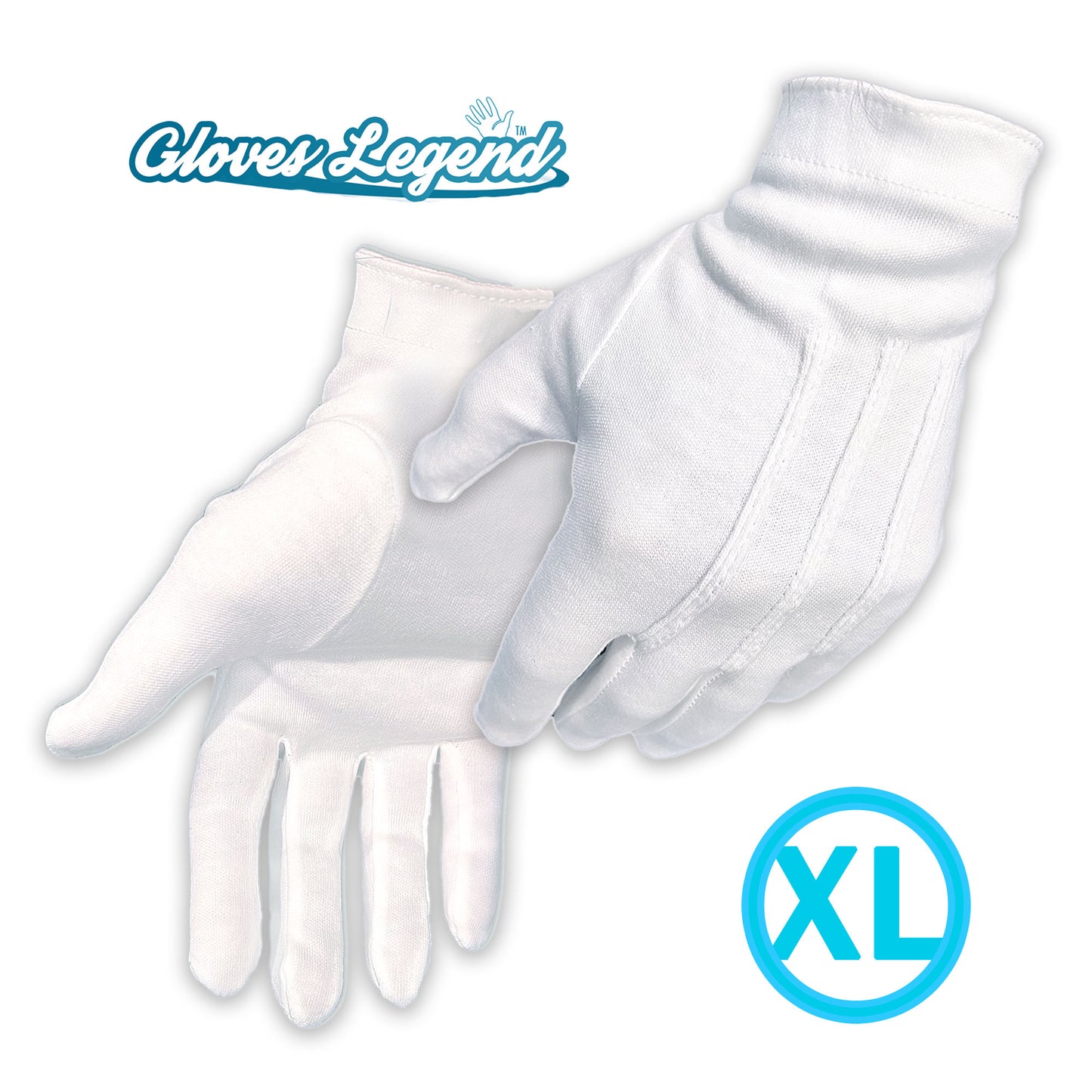 1 Pairs (2 Gloves) Size Extra Large - Gloves Legend 100% White Cotton Marching Parade Formal Dress Gloves