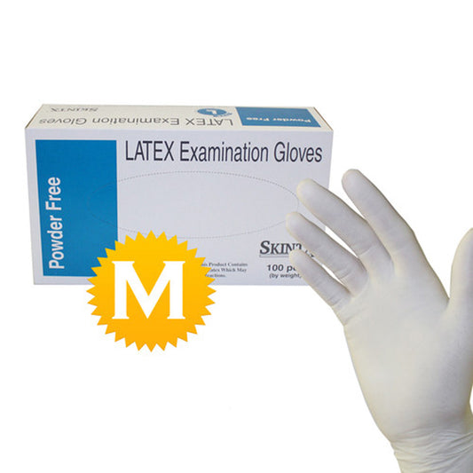 One Box (100 Gloves) - Size Medium - Latex Medical Exam Powder Free Disposable Gloves