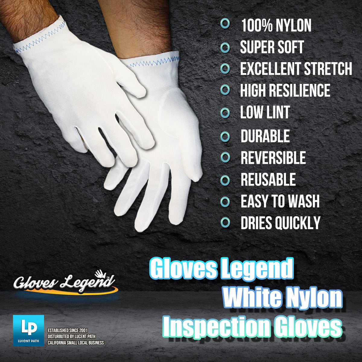 Gloves Legend Nylon Stretch White Coin Jewelry Silver Fashion Inspector Gloves