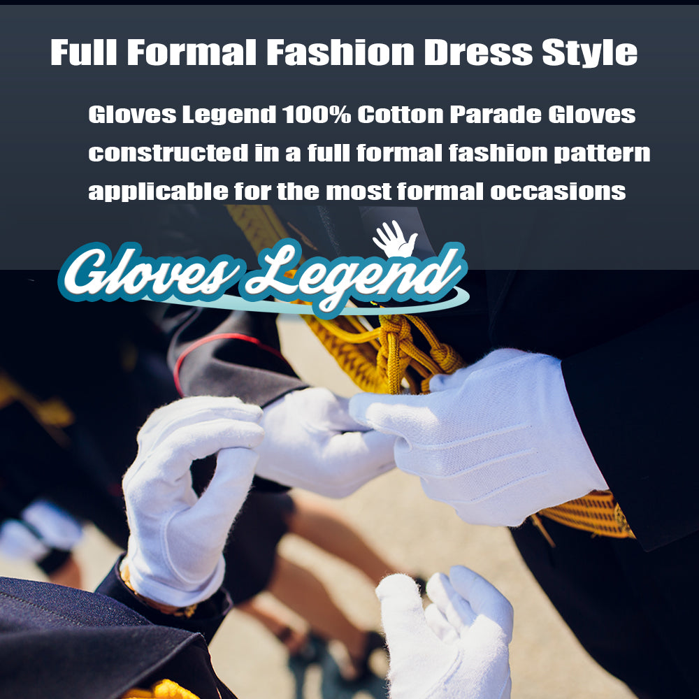 Size Medium - 10 Pairs (20 Gloves) 100% White Cotton Marching Parade Formal Dress Gloves