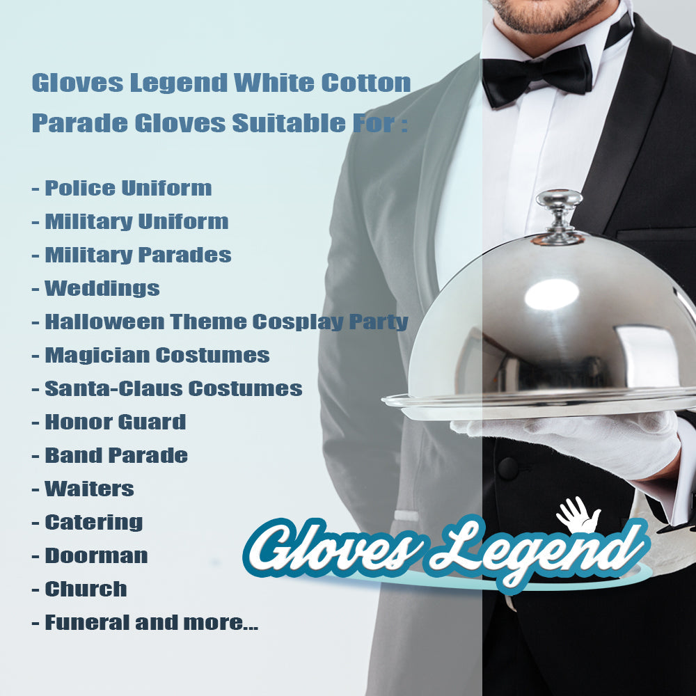 1 Pairs (2 Gloves) Size Medium -Gloves Legend 100% White Cotton Marching Parade Formal Dress Gloves