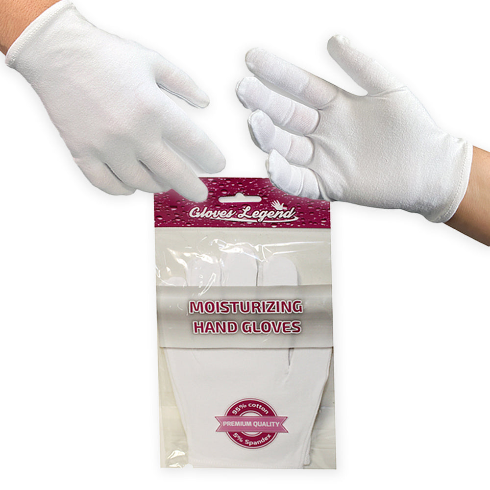 Gloves Legend White Cotton Overnight Moisturizing Spa Cosmetic Gloves for Eczema Sensitive Irritated Dry Hands - 1 Pairs (2 Gloves)